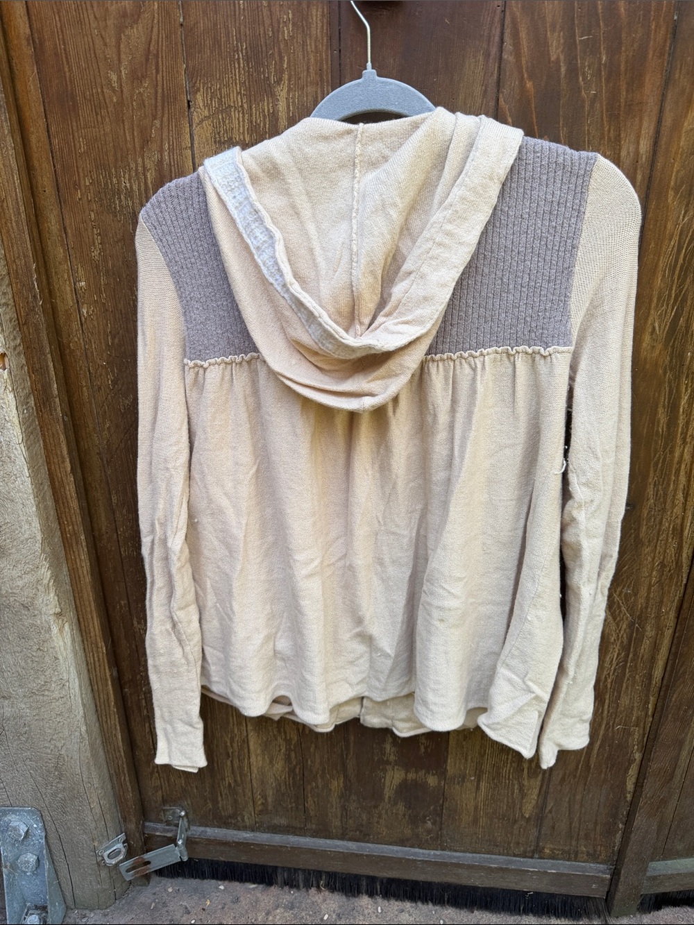 Free People Beige Two-Tone Hooded Button Cardigan Sweater - Picture 3 of 7